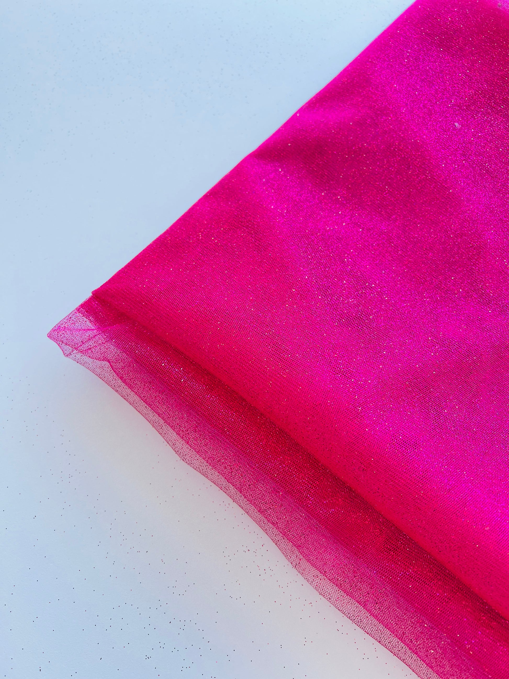 Shocking Pink Glittered Net Fabric