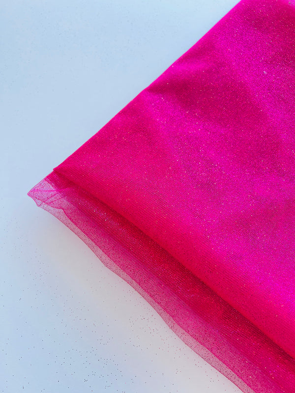 Shocking Pink Glittered Net Fabric