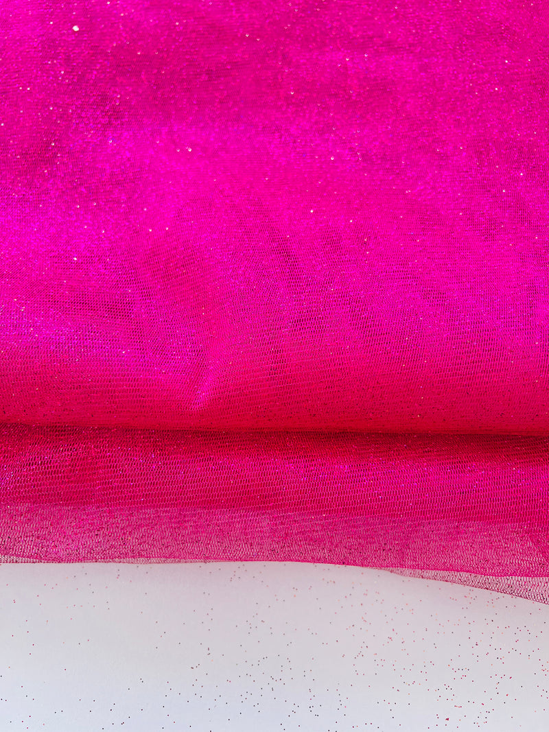 Shocking Pink Glittered Net Fabric