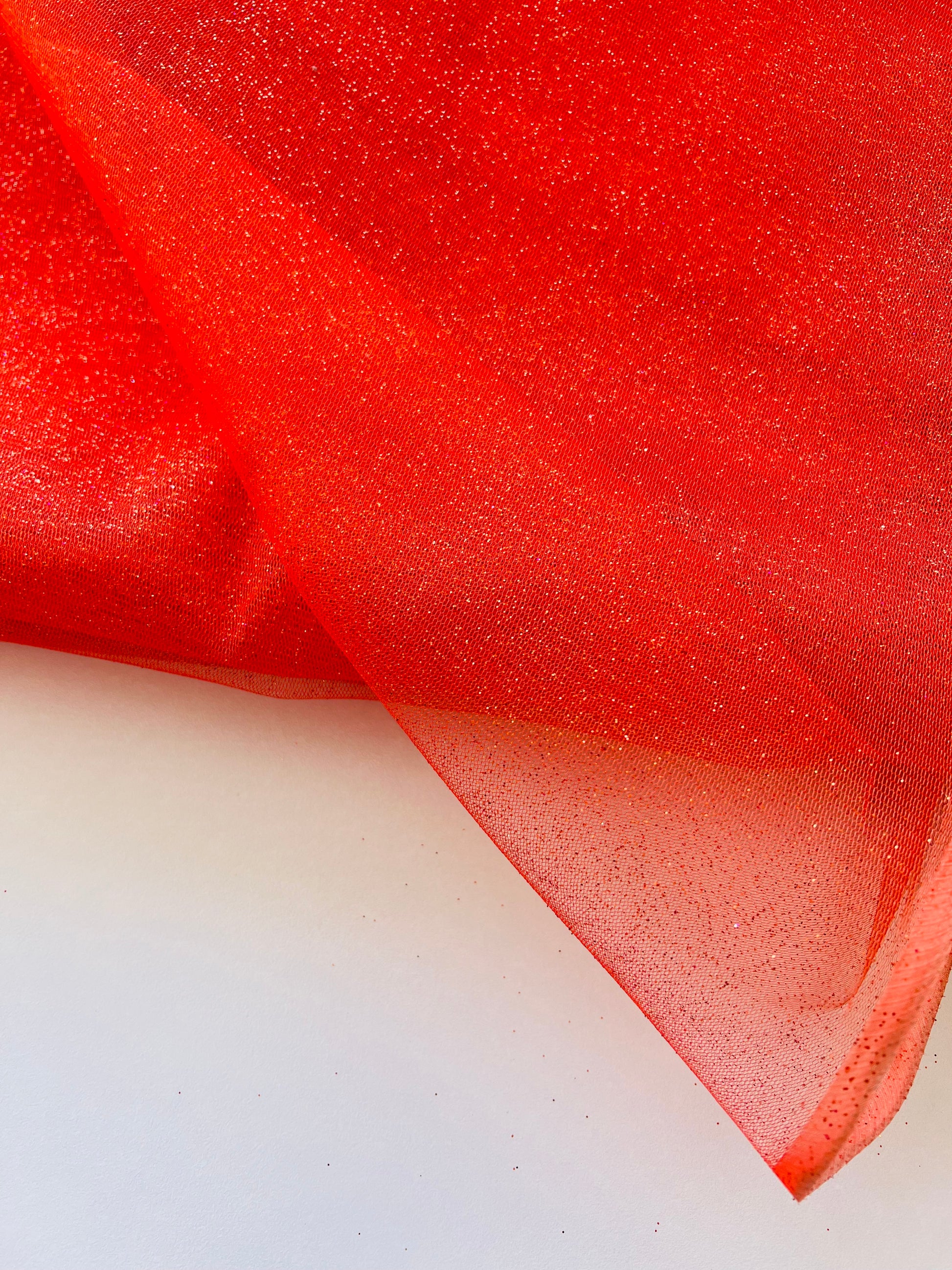 Orange Glittered Net Fabric