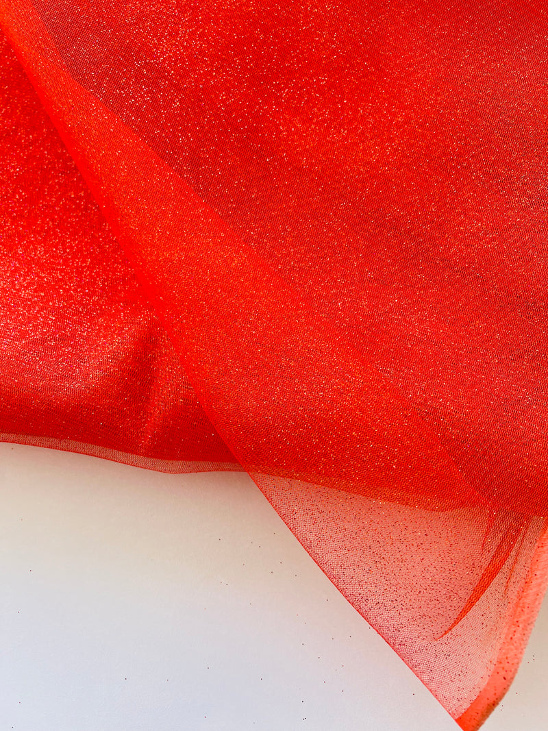 Orange Glittered Net Fabric