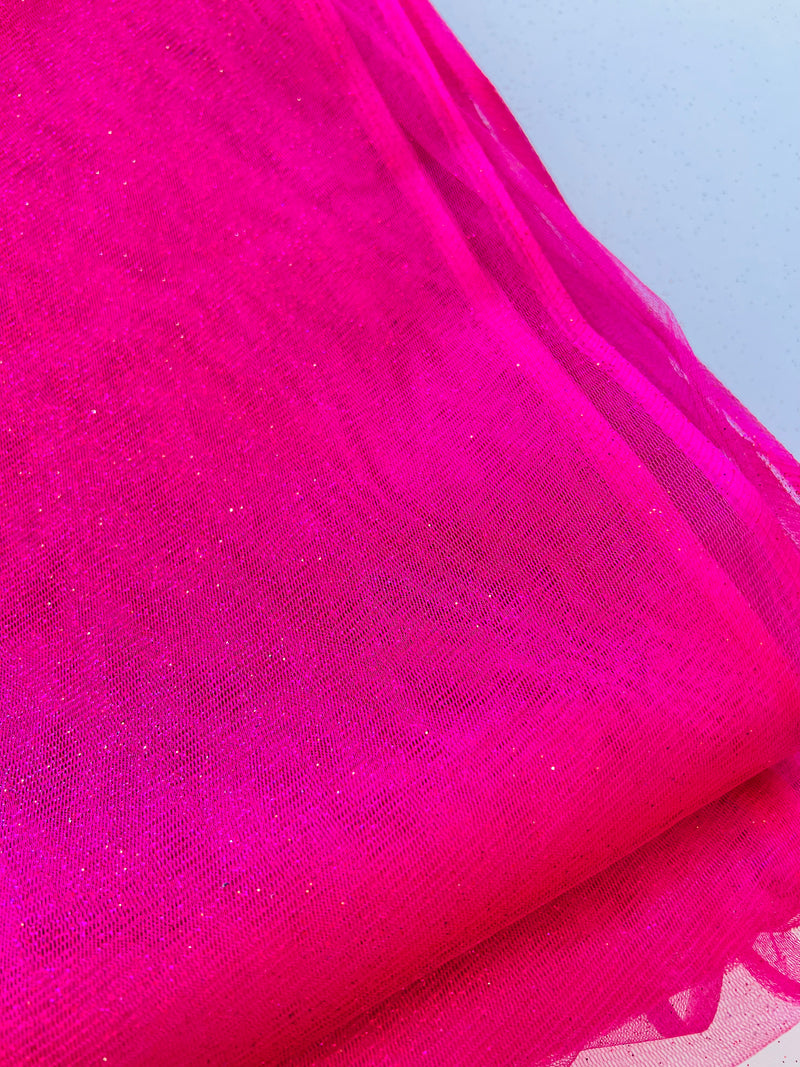 Shocking Pink Glittered Net Fabric