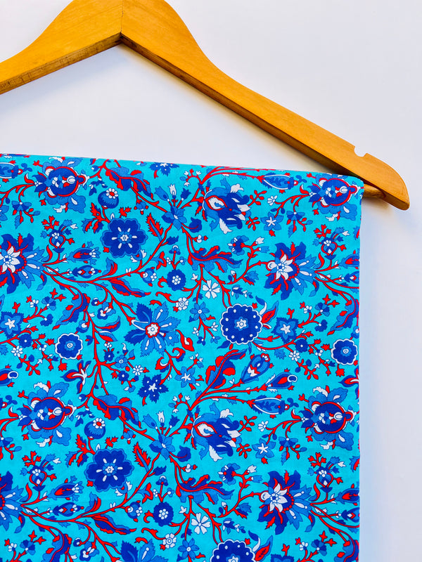 Blue Snowy Floral print - 2pc Unstitched Lawn