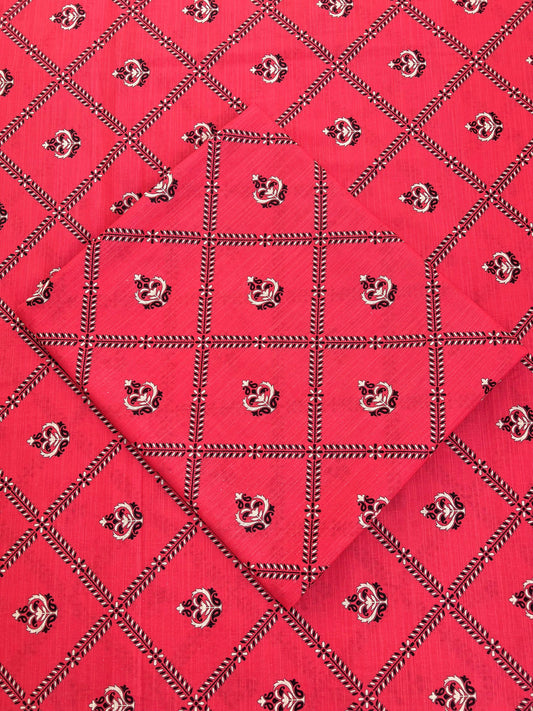 Rose Red Digital Print - Unstitched Khaddar