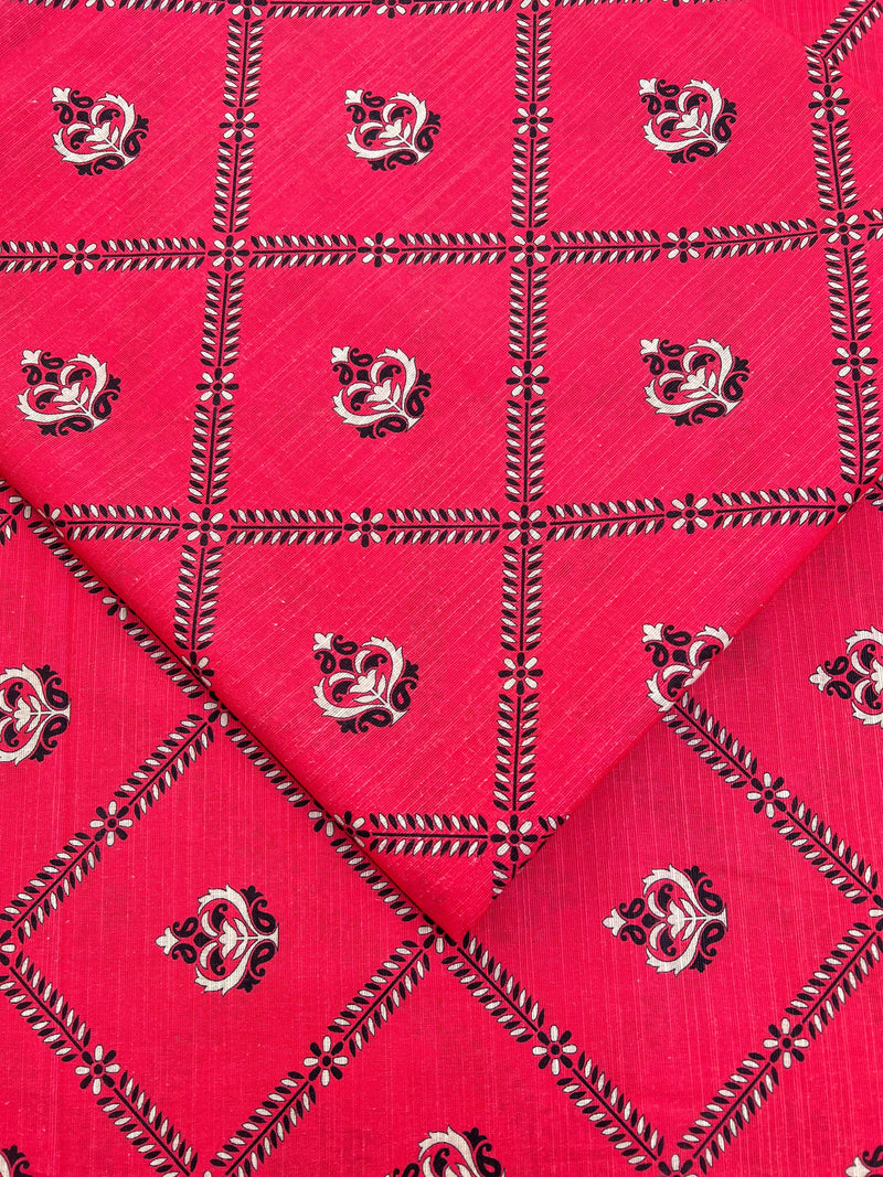 Rose Red Digital Print - Unstitched Khaddar