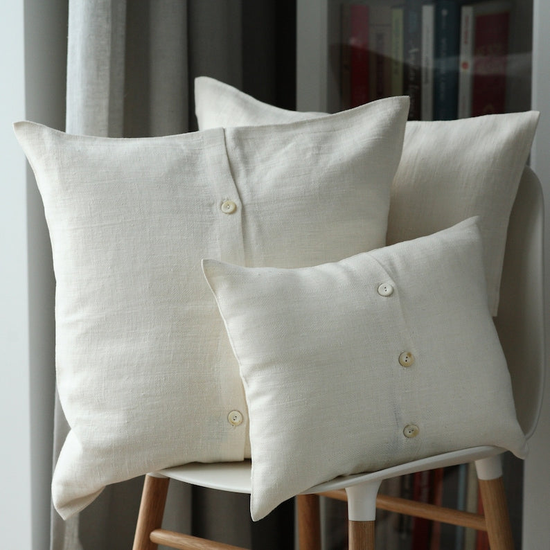 White Linen Cushion cover with buttons