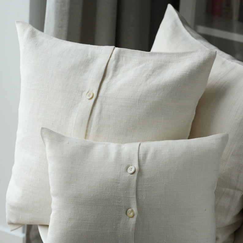 White Linen Cushion cover with buttons