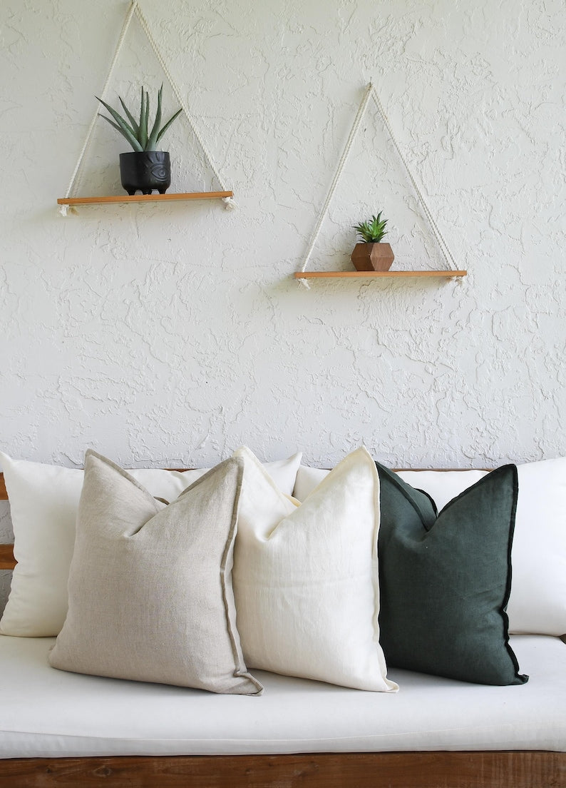 Linen Cushion (Beige, Ivory & Dark Green)