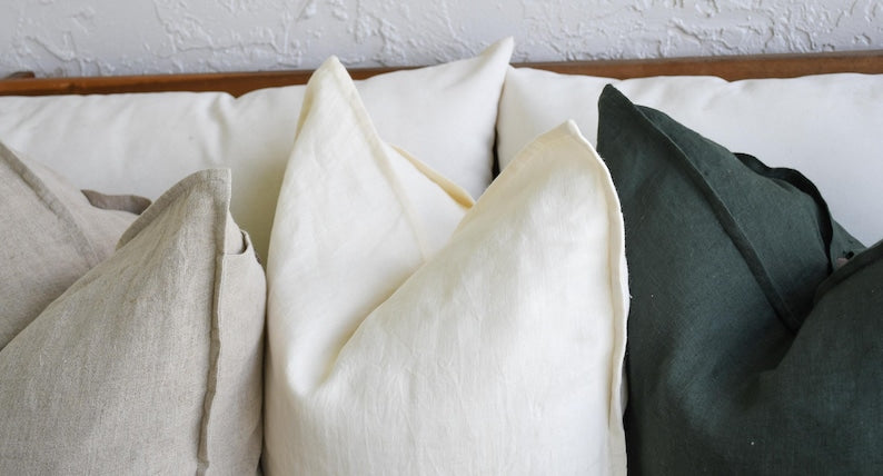 Linen Cushion (Beige, Ivory & Dark Green)