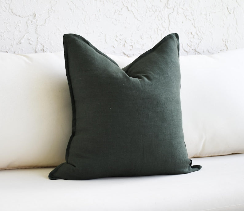 Linen Cushion (Beige, Ivory & Dark Green)