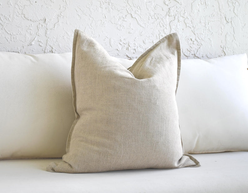 Linen Cushion (Beige, Ivory & Dark Green)