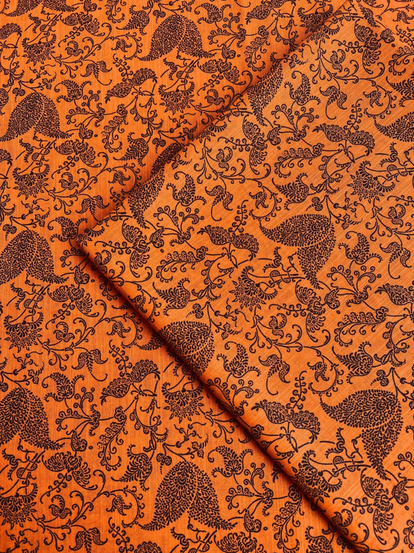 Orange Traditional Flowering - Unstitched Khaddar