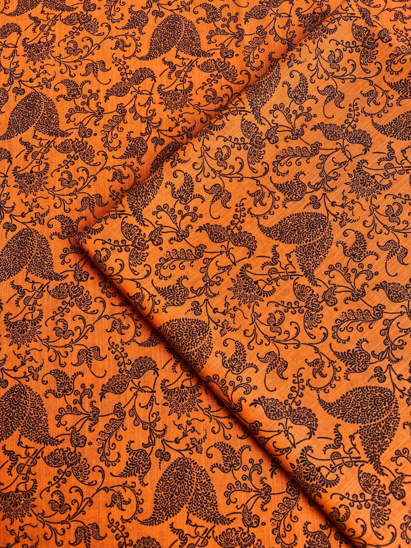 Orange Traditional Flowering - Unstitched Khaddar