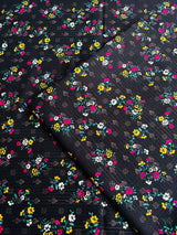 Jet Black Daisy Floral Stripes - Unstitched Khaddar