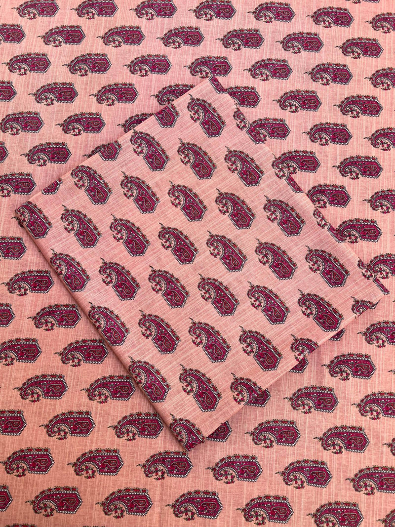 Vintage Charm: Dusty Rose Heritage Print - Unstitched Khaddar