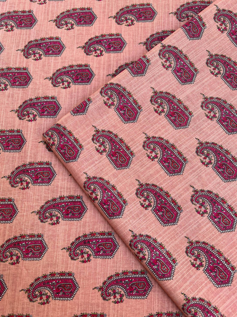 Vintage Charm: Dusty Rose Heritage Print - Unstitched Khaddar