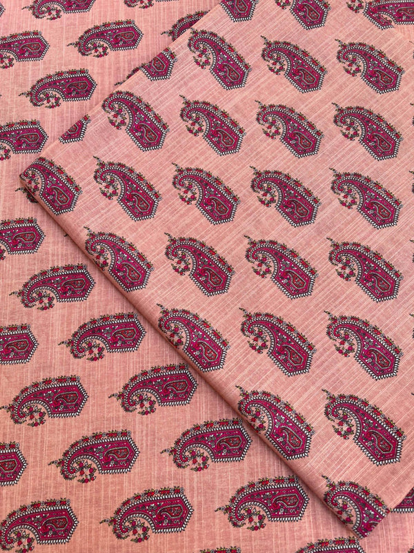 Vintage Charm: Dusty Rose Heritage Print - Unstitched Khaddar