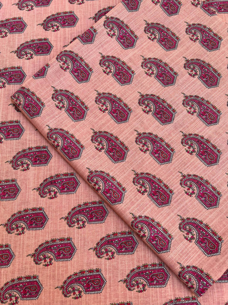 Vintage Charm: Dusty Rose Heritage Print - Unstitched Khaddar