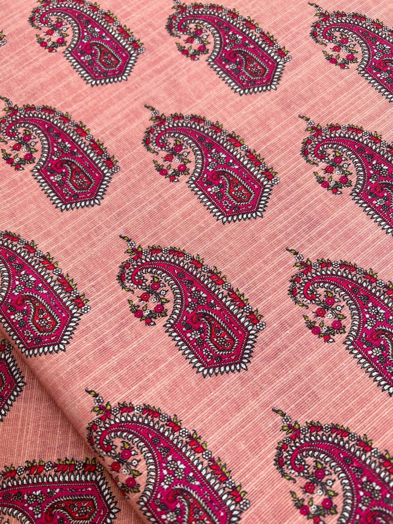 Vintage Charm: Dusty Rose Heritage Print - Unstitched Khaddar