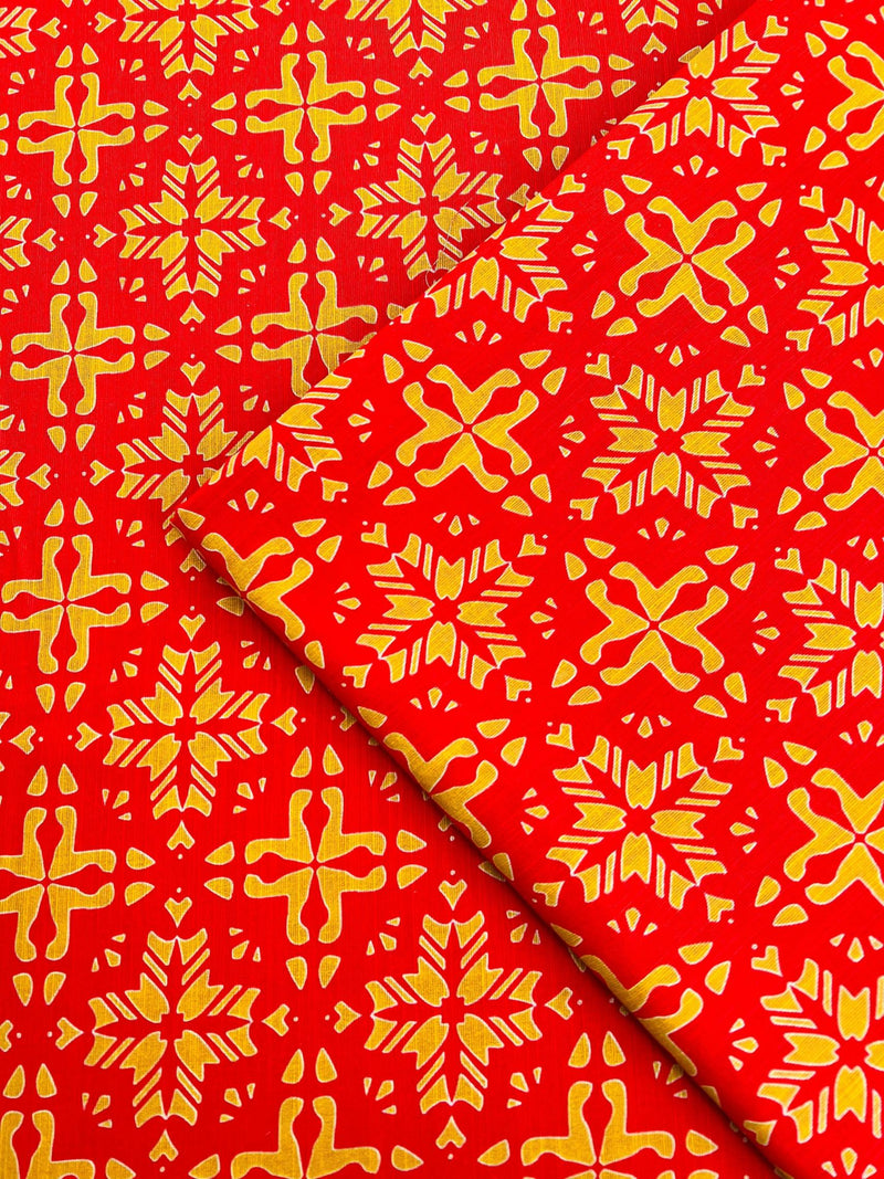 Bright Delight: Orange Base Starry Yellow Print - Unstitched Khaddar