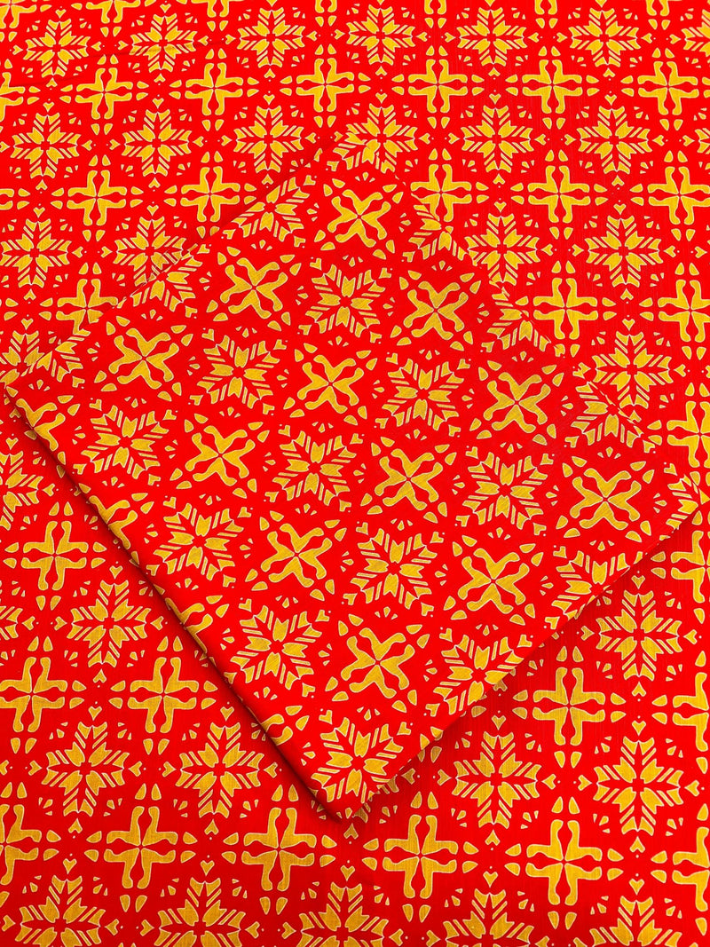 Bright Delight: Orange Base Starry Yellow Print - Unstitched Khaddar