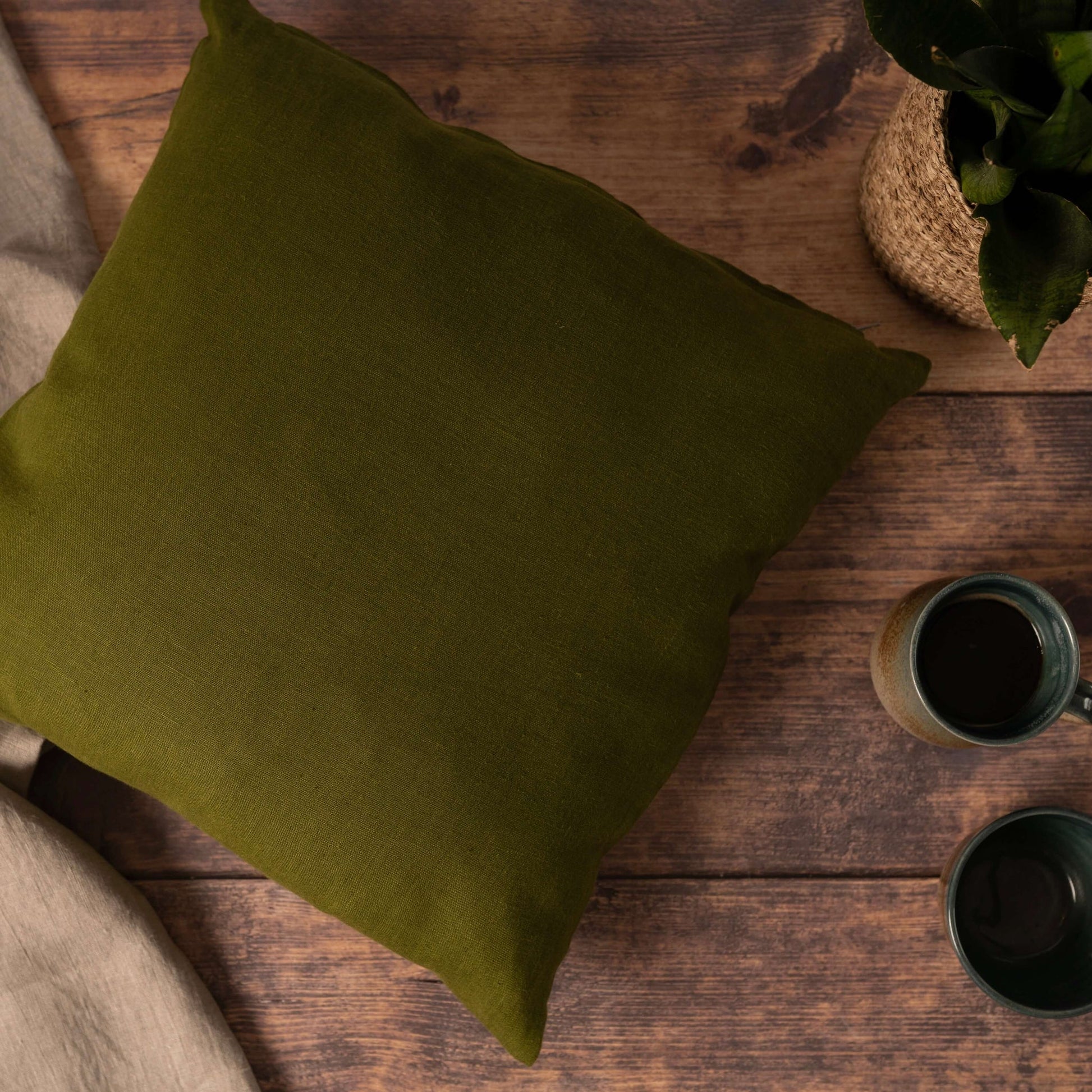 Moss Green Linen Cushion Cover